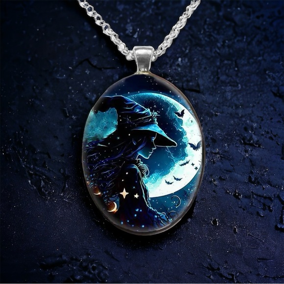 Gothic Aesthetic Creative Witch Avatar Zinc Alloy Necklace Oval Trendy Accessori - Picture 6 of 12